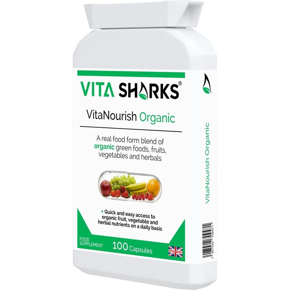 Buy VitaNourish Organic | Whole Food Super Blend Supplement with Bio-Active Enzymes - A comprehensive whole food health supplement, with some of the most nutrient-dense ingredients that nature has to offer: Pre-sprouted activated barley, alfalfa, barley grass, beetroot, bilberry fruit, carrot, dandelion root, green tea leaf, kelp, lemon peel, spinach leaf, spirulina, turmeric and wheatgrass. at Sacred Remedy Online