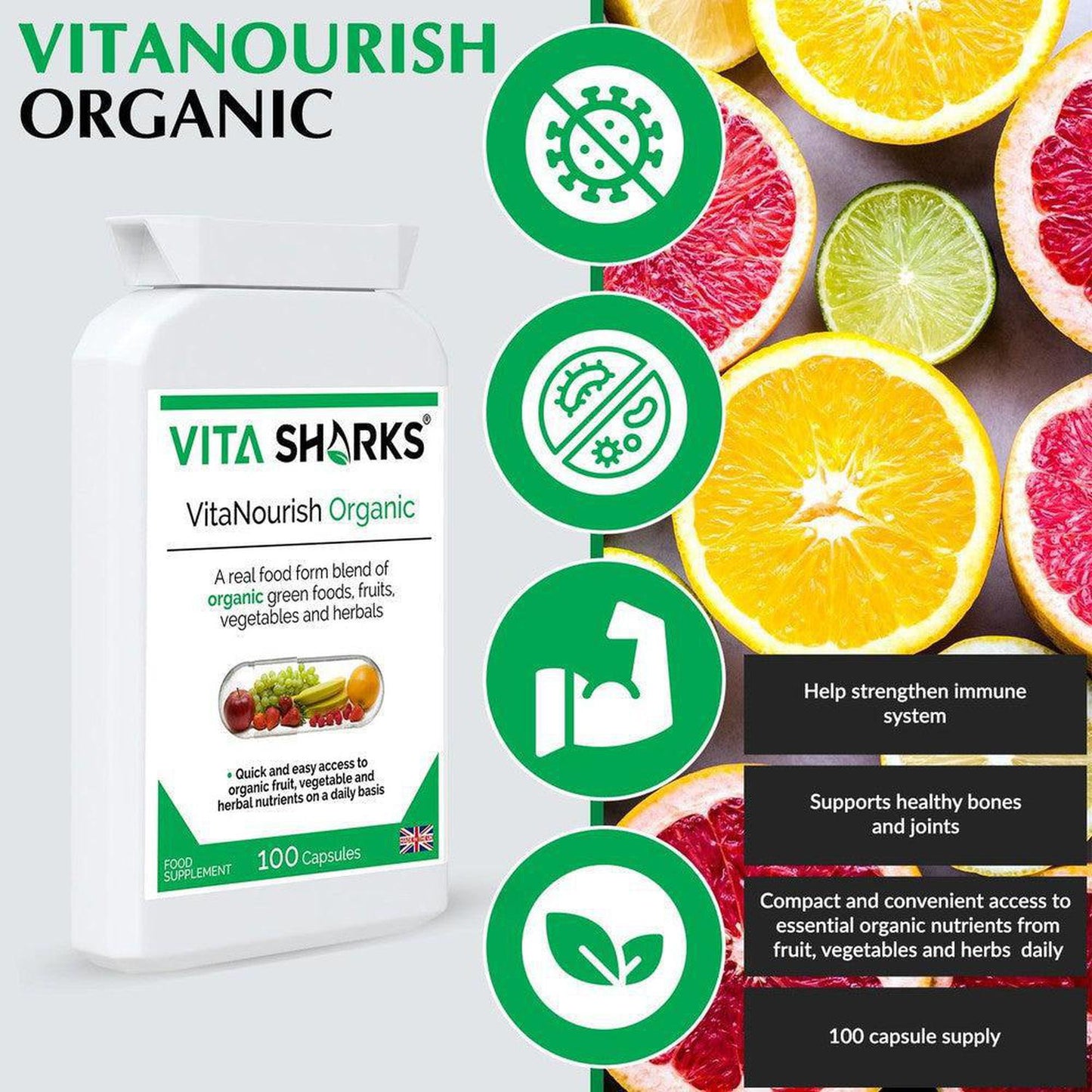 VitaNourish Organic | Whole Food Super Blend Supplement with Bio-Active Enzymes - A comprehensive whole food health supplement, with some of the most nutrient-dense ingredients that nature has to offer: Pre-sprouted activated barley, alfalfa, barley grass, beetroot, bilberry fruit, carrot, dandelion root, green tea leaf, kelp, lemon peel, spinach leaf, spirulina, turmeric and wheatgrass. Buy Now at Sacred Remedy