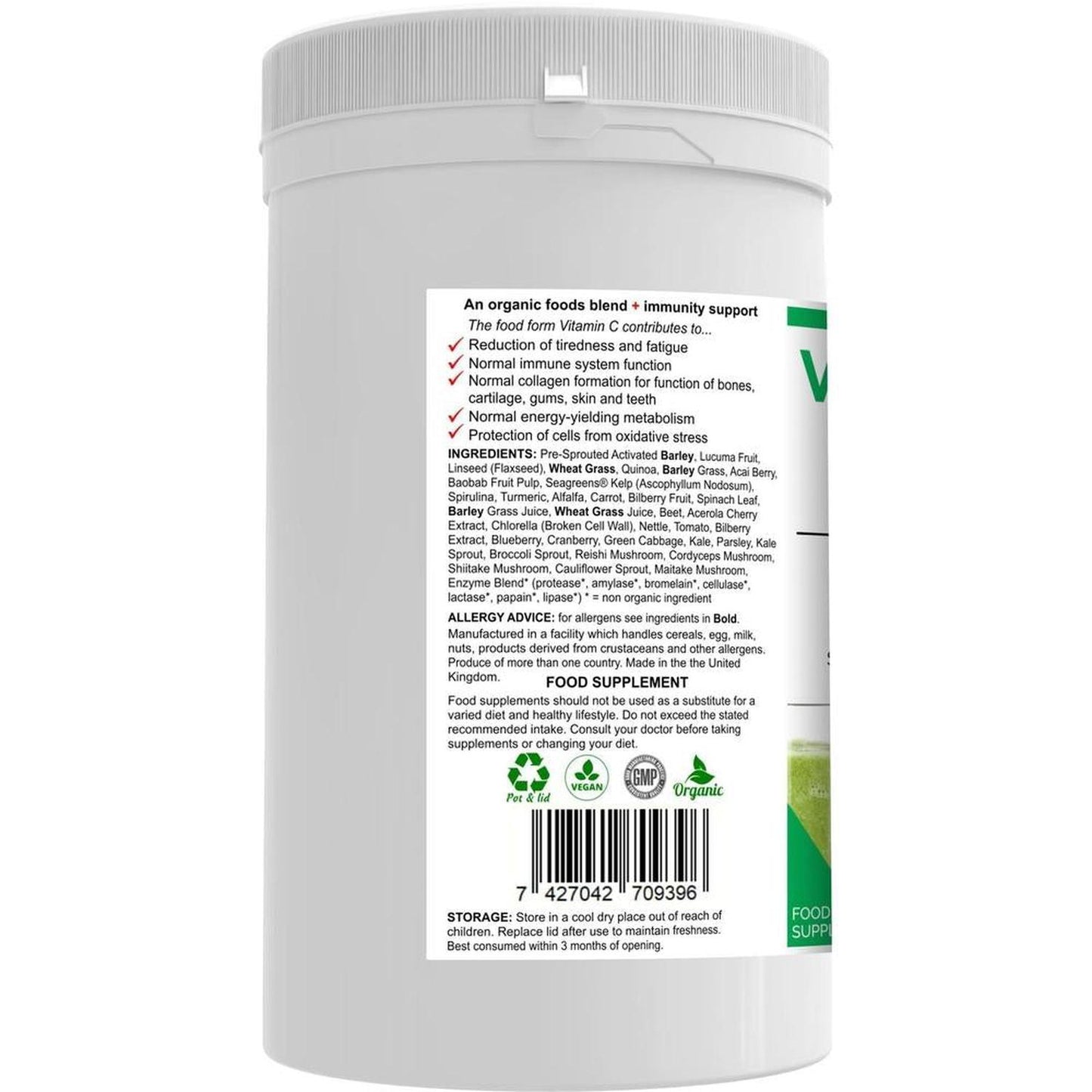 VitaNourish Organic Total Care+ | High Fibre, Green Shake with Bio-Active Enzymes - 35 green foods, vegetables, fruits, berries, herbs, sprouts, mushrooms & seeds plus bio-active enzymes. Organic vegan nutrition made easy, with food form vitamin C plus plant protein. Great all-round health supplement to support immunity, digestion (bulk), energy levels, cleansing, detoxification alkalising of the body Buy Now at Sacred Remedy