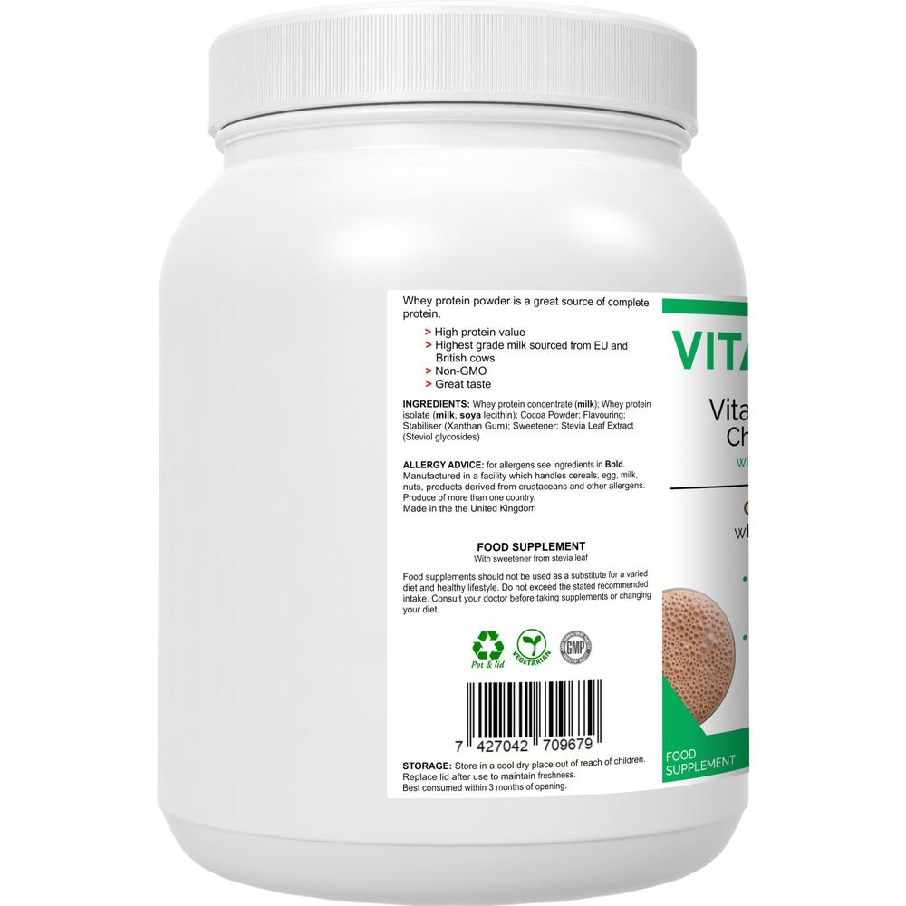 Buy VitaNourish Whey Chocolate Shake | High Quality Whey Concentrate & Isolate - A premium quality chocolate flavoured whey protein powder, derived from a blend of concentrate & isolate - NO artificial flavours, colours or sweeteners. Providing over 23g of protein & just 2g of fat per 30g serving, contains only the highest grade hormone-free milk, sourced from EU & British cows - no GMOs at Sacred Remedy Online