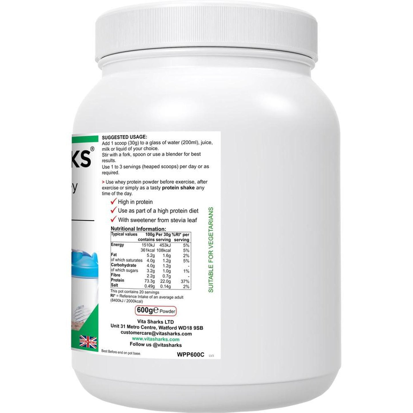 VitaNourish Whey Chocolate Shake | High Quality Whey Concentrate & Isolate - A premium quality chocolate flavoured whey protein powder, derived from a blend of concentrate & isolate - NO artificial flavours, colours or sweeteners. Providing over 23g of protein & just 2g of fat per 30g serving, contains only the highest grade hormone-free milk, sourced from EU & British cows - no GMOs Buy Now at Sacred Remedy