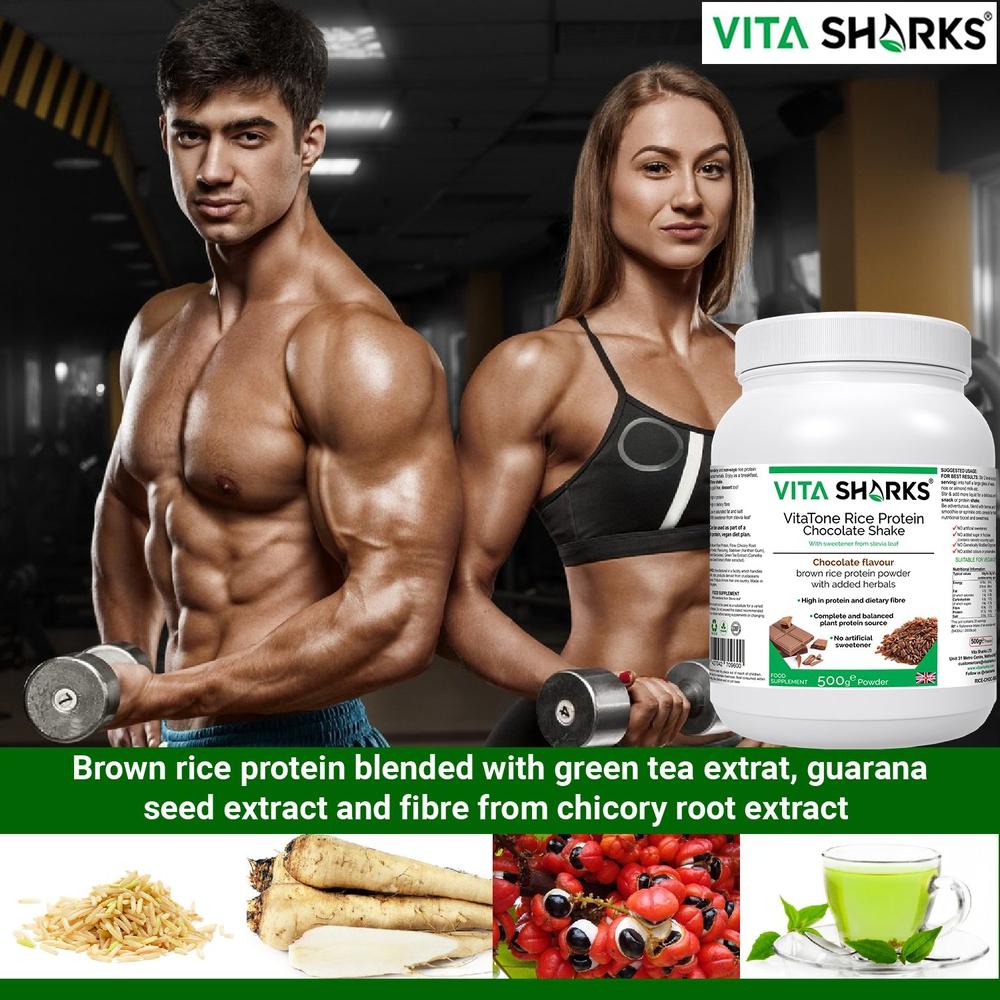 Buy VitaTone Rice Protein Chocolate Shake plus Fibre & Herbs with No Artificial Sweeteners - To support everything from a healthy colon and stable blood sugar levels, to healthy weight management, a fast metabolism & high energy levels. It is easily digestible and does not cause bloating or flatulence, which many people experience with dairy-based protein powders - an ideal alternative to whey and soya. at Sacred Remedy Online