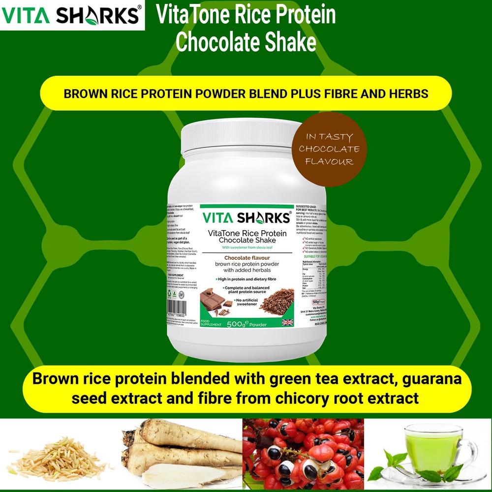 Buy VitaTone Rice Protein Chocolate Shake plus Fibre & Herbs with No Artificial Sweeteners - To support everything from a healthy colon and stable blood sugar levels, to healthy weight management, a fast metabolism & high energy levels. It is easily digestible and does not cause bloating or flatulence, which many people experience with dairy-based protein powders - an ideal alternative to whey and soya. at Sacred Remedy Online