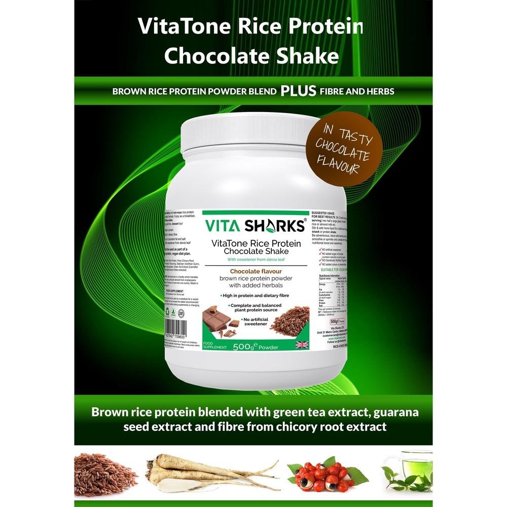 Buy VitaTone Rice Protein Chocolate Shake plus Fibre & Herbs with No Artificial Sweeteners - To support everything from a healthy colon and stable blood sugar levels, to healthy weight management, a fast metabolism & high energy levels. It is easily digestible and does not cause bloating or flatulence, which many people experience with dairy-based protein powders - an ideal alternative to whey and soya. at Sacred Remedy Online