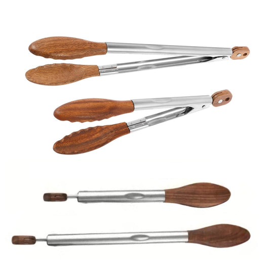 Walnut Wood & Stainless Steel Kitchen Tongs | SR Home - Premium Walnut Wood & Stainless Steel Tongs (15.5" & 11.8"). Natural, non-scratch, non-slip grip. Healthier alternative to plastic for grilling & serving. Buy Now at Sacred Remedy