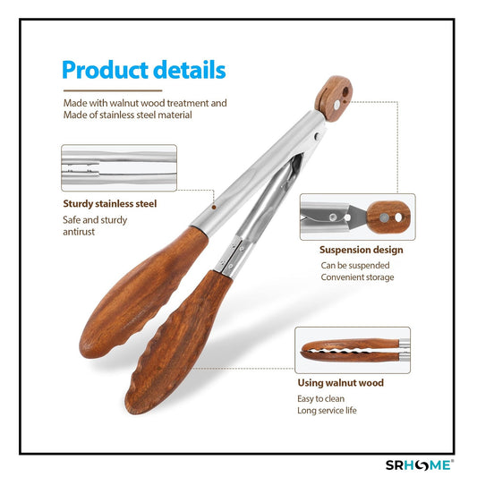 Walnut Wood & Stainless Steel Kitchen Tongs | SR Home - Premium Walnut Wood & Stainless Steel Tongs (15.5" & 11.8"). Natural, non-scratch, non-slip grip. Healthier alternative to plastic for grilling & serving. Buy Now at Sacred Remedy