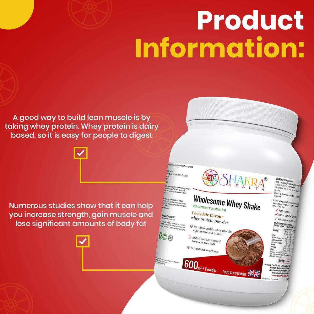 Buy Wholesome Whey Protein Shake (Chocolate) Premium Quality Concentrate & Isolate - Made with easy-to-digest whey protein concentrate and isolate, our Wholesome Whey Shake (Chocolate) is perfect for post-workout recovery or as a healthy snack anytime of day. It's also hormone-free, non-GMO, and gluten-free, making it a great choice for those with dietary restrictions. at Sacred Remedy Online