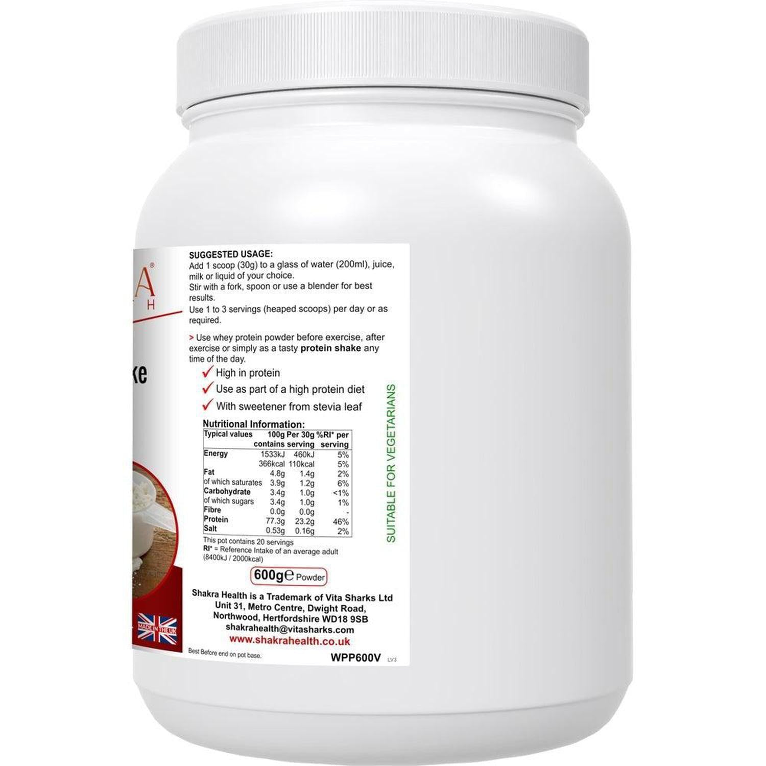 Wholesome Whey Protein Shake (Vanilla) Premium Quality Whey Concentrate & Isolate - Wholesome Whey Shake Vanilla is a protein shake made with whey protein concentrate and isolate, sourced from cows in the EU and Britain. It is gluten-free and contains no artificial sweeteners or colors. Other ingredients include milk, soy lecithin, stevia leaf extract, and xanthan gum. Buy Now at Sacred Remedy