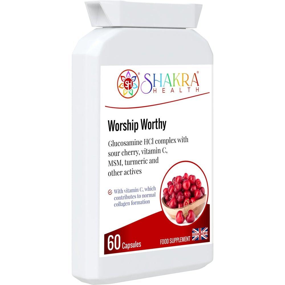 Buy Worship Worthy Collagen, Bone, Joint, Cartilage & Connective Tissue Formula - Healthy cartilage, tendons, ligaments and muscles are all necessary to keep our joints in fine fettle. This supplement offers specific support for collagen formation. Glucosamine is a compound which occurs naturally in the body, but our natural production of glucosamine may decline as we age. at Sacred Remedy Online