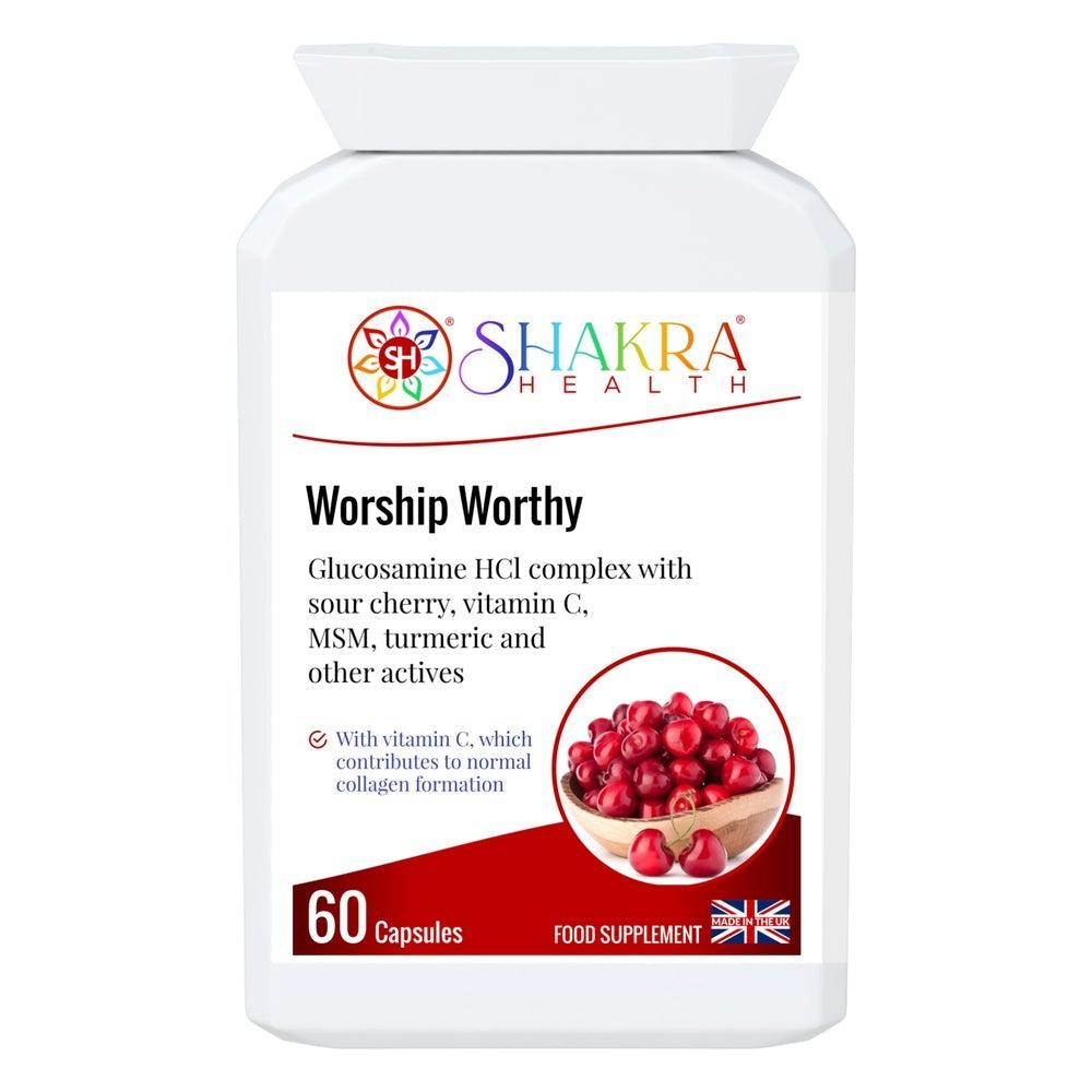 Buy Worship Worthy Collagen, Bone, Joint, Cartilage & Connective Tissue Formula - Healthy cartilage, tendons, ligaments and muscles are all necessary to keep our joints in fine fettle. This supplement offers specific support for collagen formation. Glucosamine is a compound which occurs naturally in the body, but our natural production of glucosamine may decline as we age. at Sacred Remedy Online