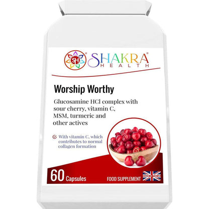 Worship Worthy | Bone, Joint, Cartilage & Connective Tissue Formula - Vegan joint support complex with Glucosamine, MSM, Turmeric (Curcumin) & Vitamin C. Promotes collagen, hair, skin, nails, and an active, pain-free lifestyle. Buy Now at Sacred Remedy