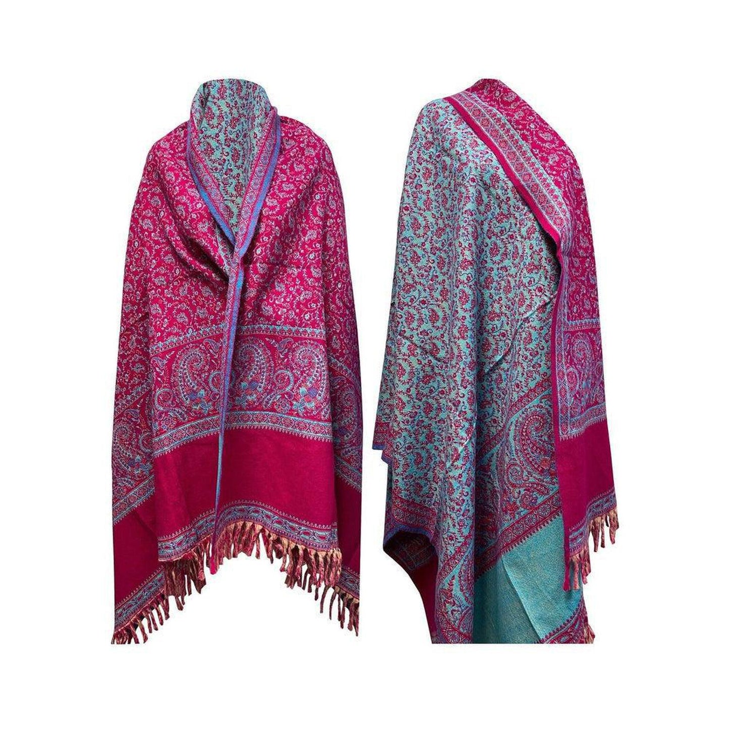 Yak Wool Shawl | Very Warm Handmade Intricate Himalayan Design - Snuggle up into a soft, ultra warm & beautiful handmade Yak shawl, perfect for those chilly evenings; Hand loomed in Tibet, Nepal or India each piece is handcrafted by a tribal family pattern. This piece is fully reversible. The first pictures show the main view and the later pictures show the reverse view. Yak Wool: Yak is an animal that lives high in Himalayan mountains and is accustomed to extremely low temperatures. The down layer of wool 