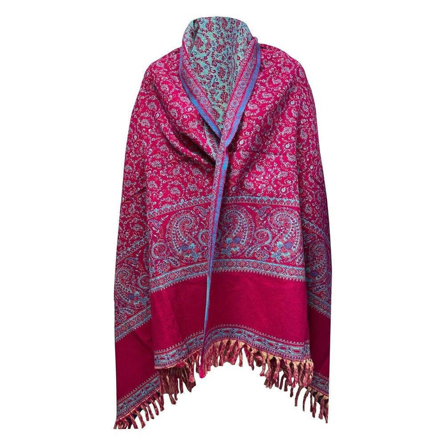 Yak Wool Shawl | Very Warm Handmade Intricate Himalayan Design - Snuggle up into a soft, ultra warm & beautiful handmade Yak shawl, perfect for those chilly evenings; Hand loomed in Tibet, Nepal or India each piece is handcrafted by a tribal family pattern. This piece is fully reversible. The first pictures show the main view and the later pictures show the reverse view. Yak Wool: Yak is an animal that lives high in Himalayan mountains and is accustomed to extremely low temperatures. The down layer of wool 