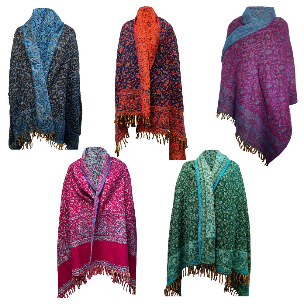 Buy Yak Wool Shawl | Very Warm Handmade Intricate Himalayan Design - Snuggle up into a soft, ultra warm & beautiful handmade Yak shawl, perfect for those chilly evenings; Hand loomed in Tibet, Nepal or India each piece is handcrafted by a tribal family pattern. This piece is fully reversible. The first pictures show the main view and the later pictures show the reverse view. Yak Wool: Yak is an animal that lives high in Himalayan mountains and is accustomed to extremely low temperatures. The down layer of w