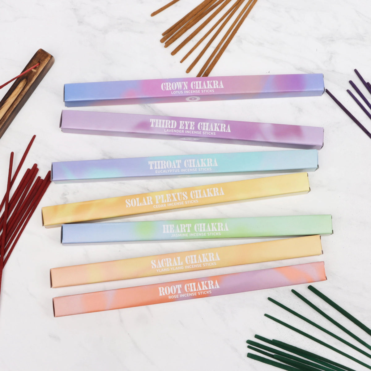 7 Chakra Incense Sticks Gift Set - 70 Sticks with Holder - Harmonise your energy with our 7 Chakra Incense Sticks Gift Set. 70 natural scented sticks with wooden holder for yoga and meditation. Buy now! Buy Now at Sacred Remedy