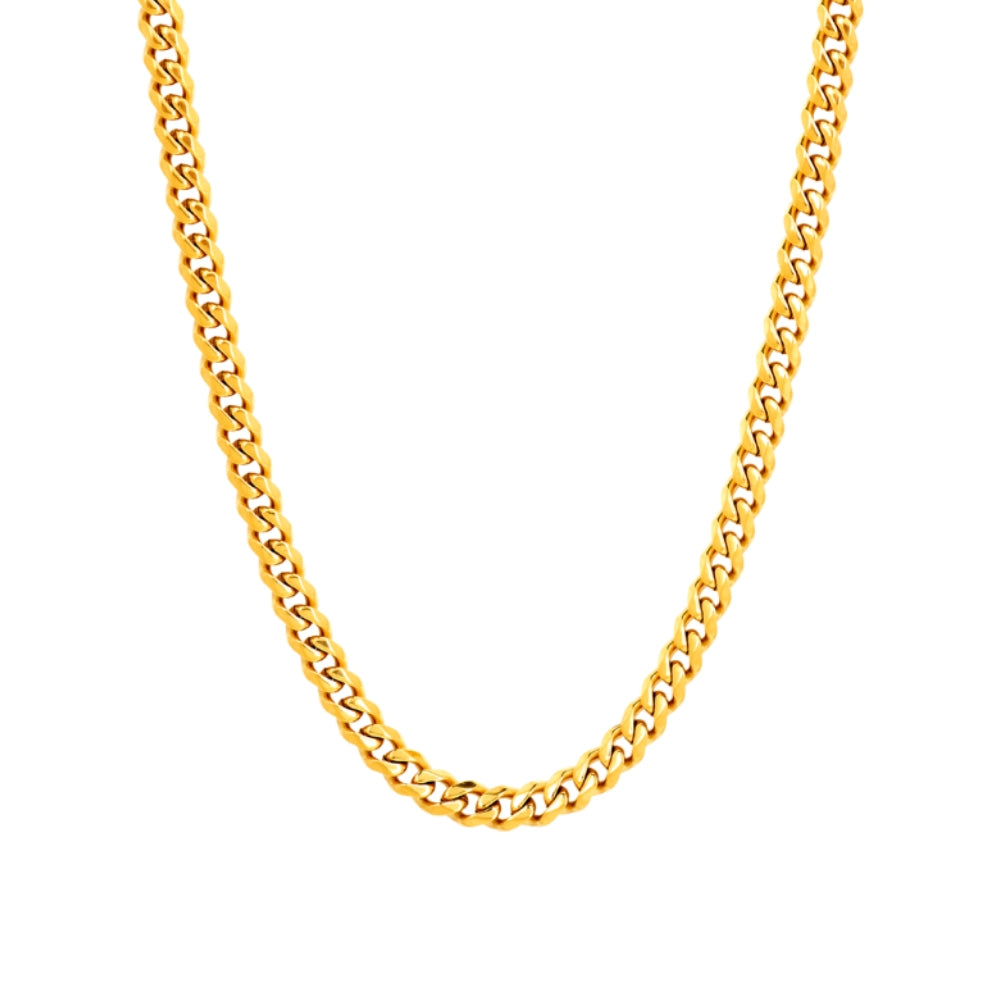 18K Gold Plated Cuban Chain (5mm) | Waterproof & Tarnish-Proof - Elevate your style with our durable 5mm wide 18K Gold Plated Cuban Chain. Waterproof, tarnish-proof, and hypoallergenic, it's the perfect everyday accessory. Buy Now at Sacred Remedy