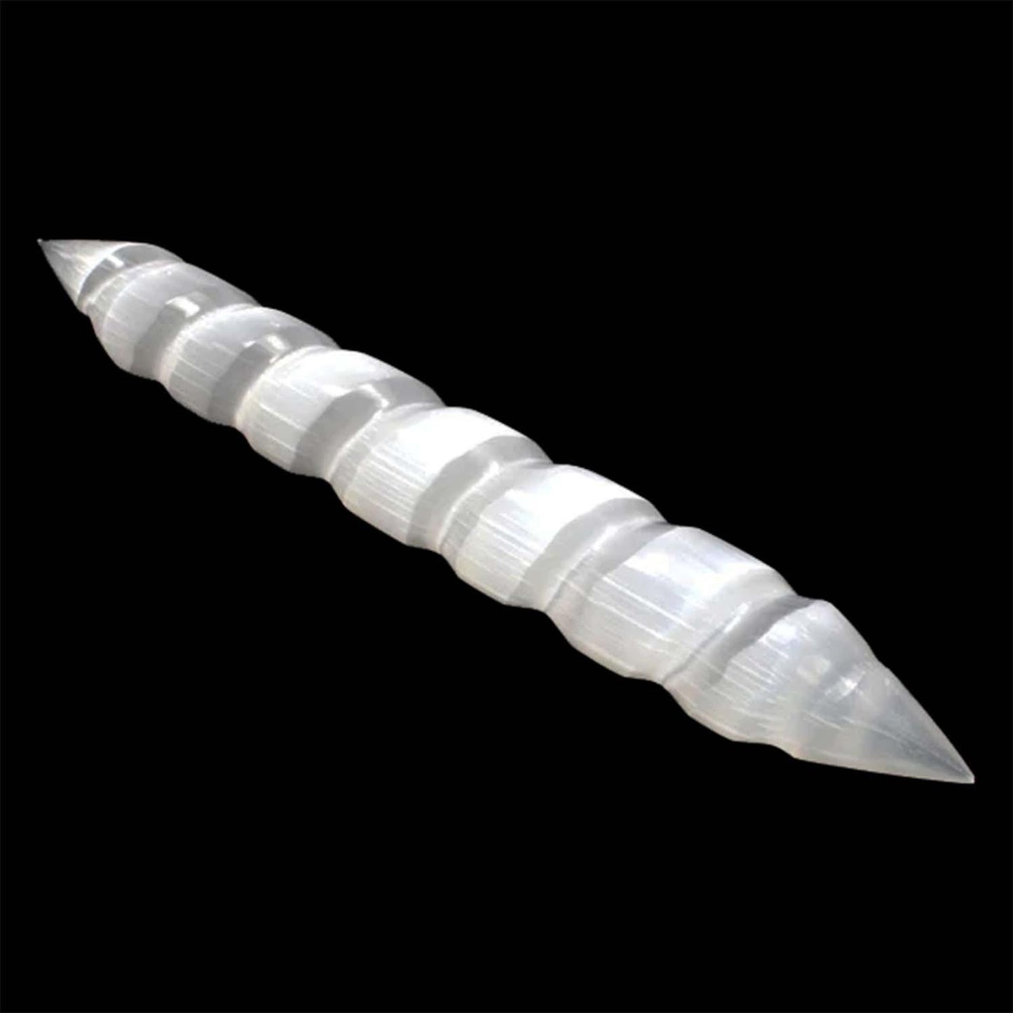 Buy Selenite Spiral Double Point Massage Wand | Aura Combing - It is generally accepted that Selenite is one of the most powerful crystals for healing. Also it is connecting to the third eye, crown and etheric chakras. Some say it promotes purity and honesty. It is said it forces the person holding it to be honest with themselves. at Sacred Remedy Online