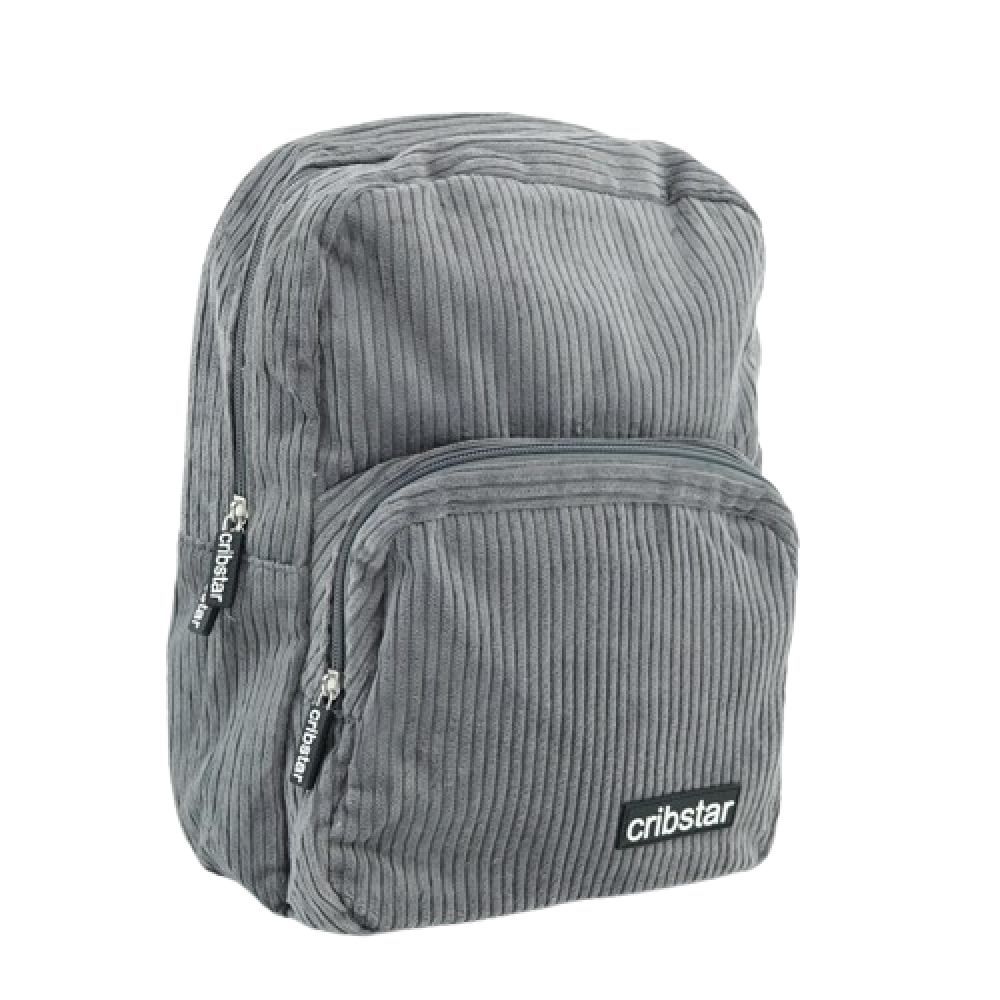 Buy Steel Grey Corduroy Backpack. Compact, Unique & Stylish Design. - This Steel Grey Corduroy Backpack is perfect for essentials. Lightweight and stylish, it features padded adjustable straps and a back panel for added comfort. The front pockets are ideal for for easy access, and there's a zip pocket for valuables. Get ready to "cord"uroy yourself in style! at Sacred Remedy Online