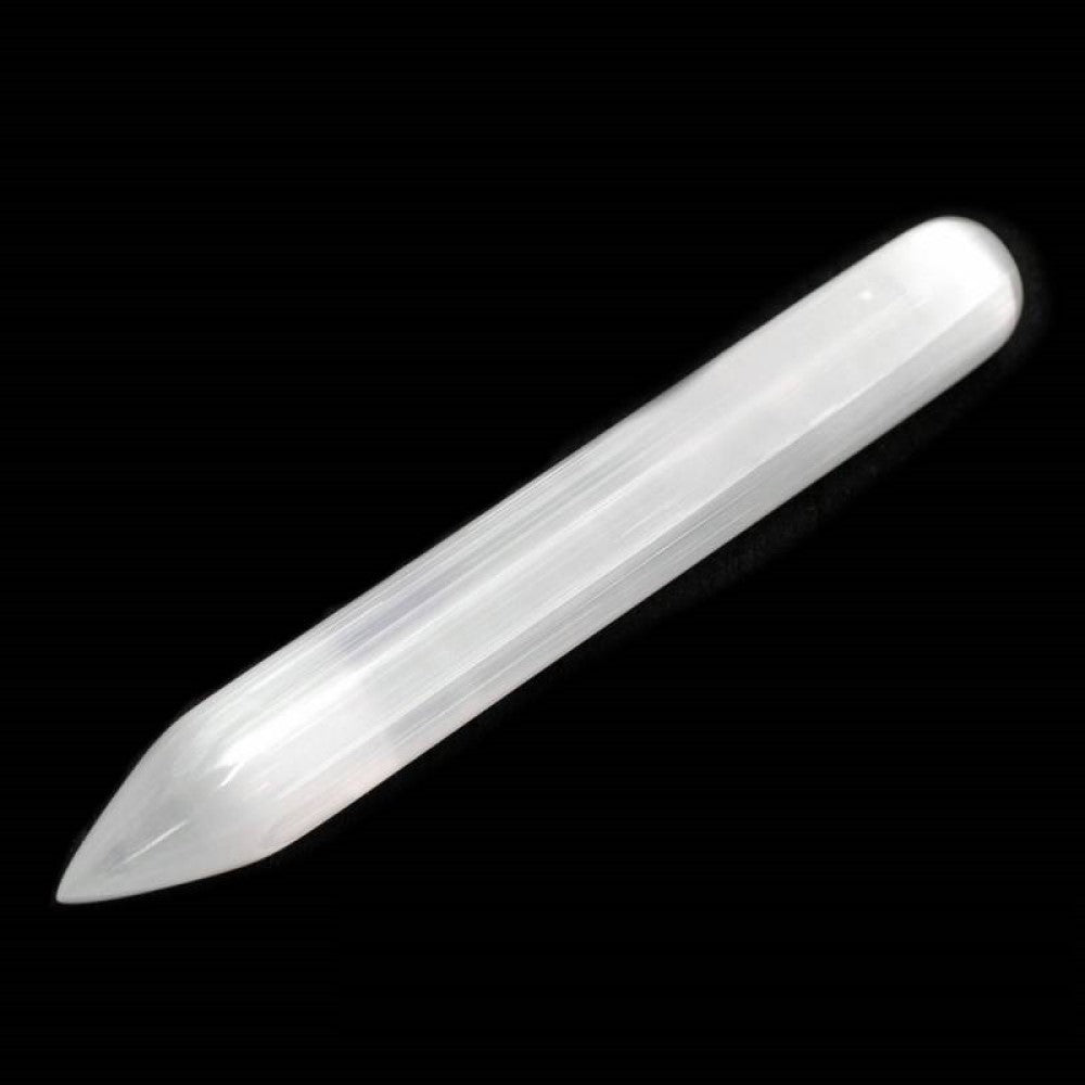 Buy Selenite Smooth Pencil Wand | Energy Clearing & Spiritual Practise - Selenite has a gentle and fine vibration is often associated with opening up the crown chakra and also accessing angelic consciousness. Some people use selenite as a tool when accessing past life material or for use when meditating. Selenite Smooth Point Massage Wand ideal for combing the aura. at Sacred Remedy Online