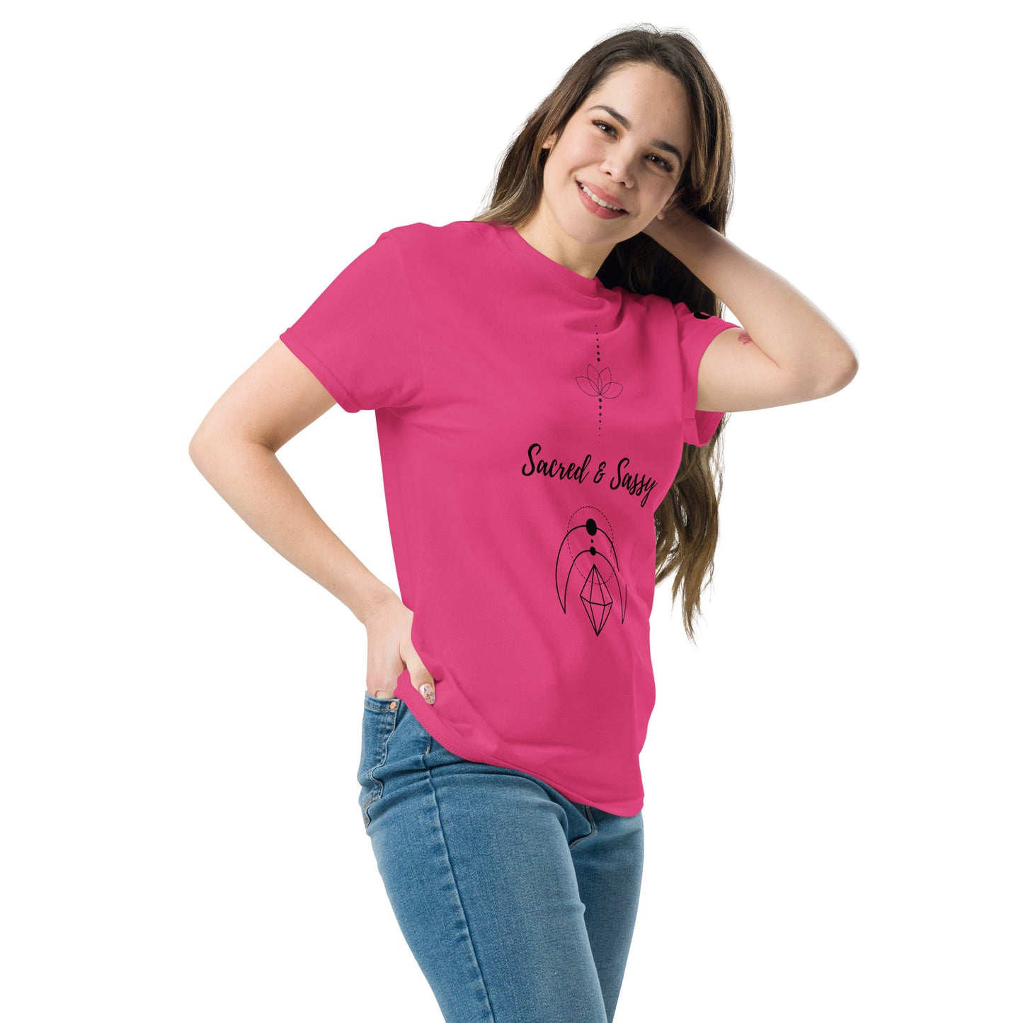 Sacred & Sassy T-Shirt | Unisex Wellness Tee - Sacred Remedy UK - The Sacred & Sassy classic tee: 100% cotton, unisex, 5 vibrant colours. Elevate your look & spirit. Find unique wellness apparel at Sacred Remedy UK today! Buy Now at Sacred Remedy