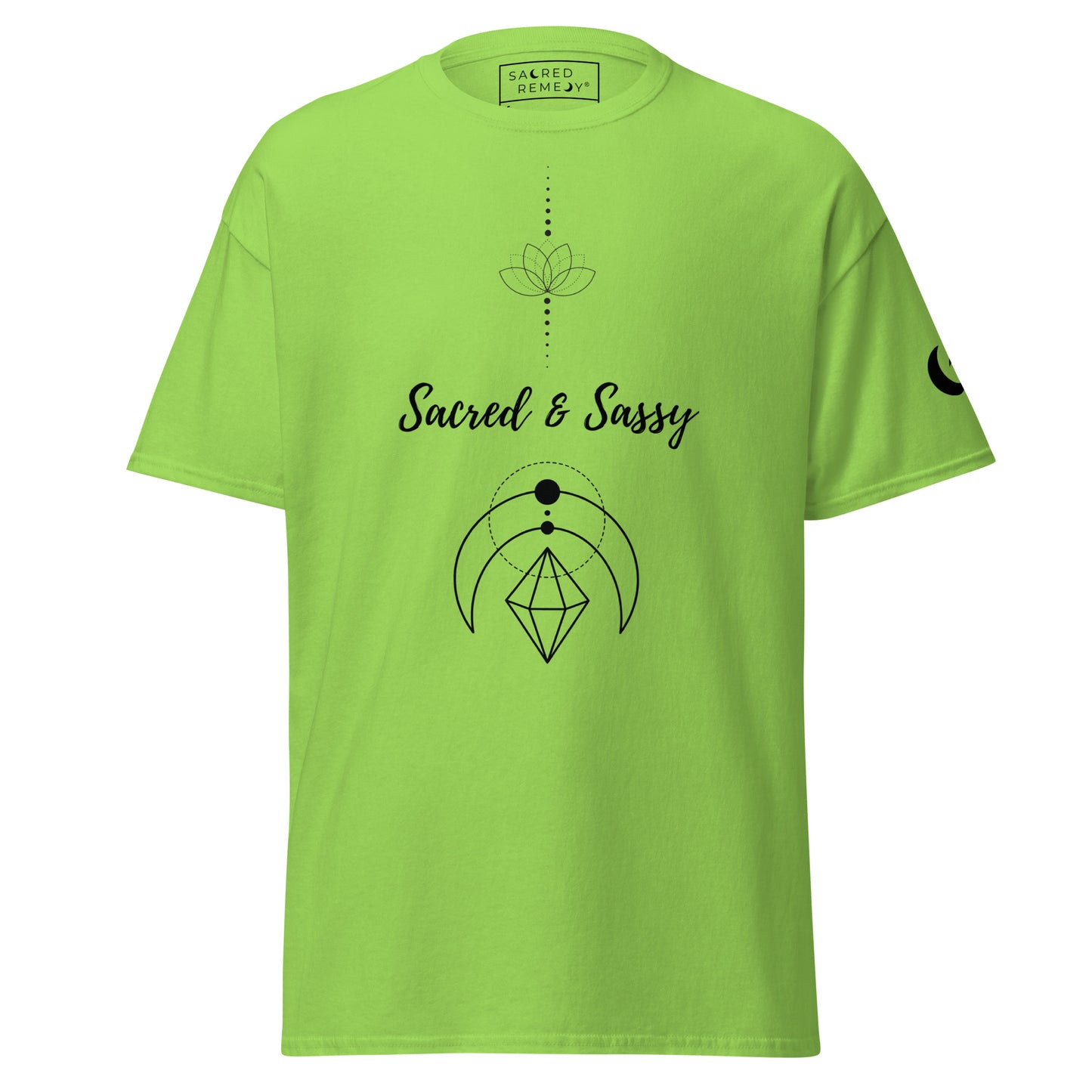 Sacred & Sassy T-Shirt | Unisex Wellness Tee - Sacred Remedy UK - The Sacred & Sassy classic tee: 100% cotton, unisex, 5 vibrant colours. Elevate your look & spirit. Find unique wellness apparel at Sacred Remedy UK today! Buy Now at Sacred Remedy