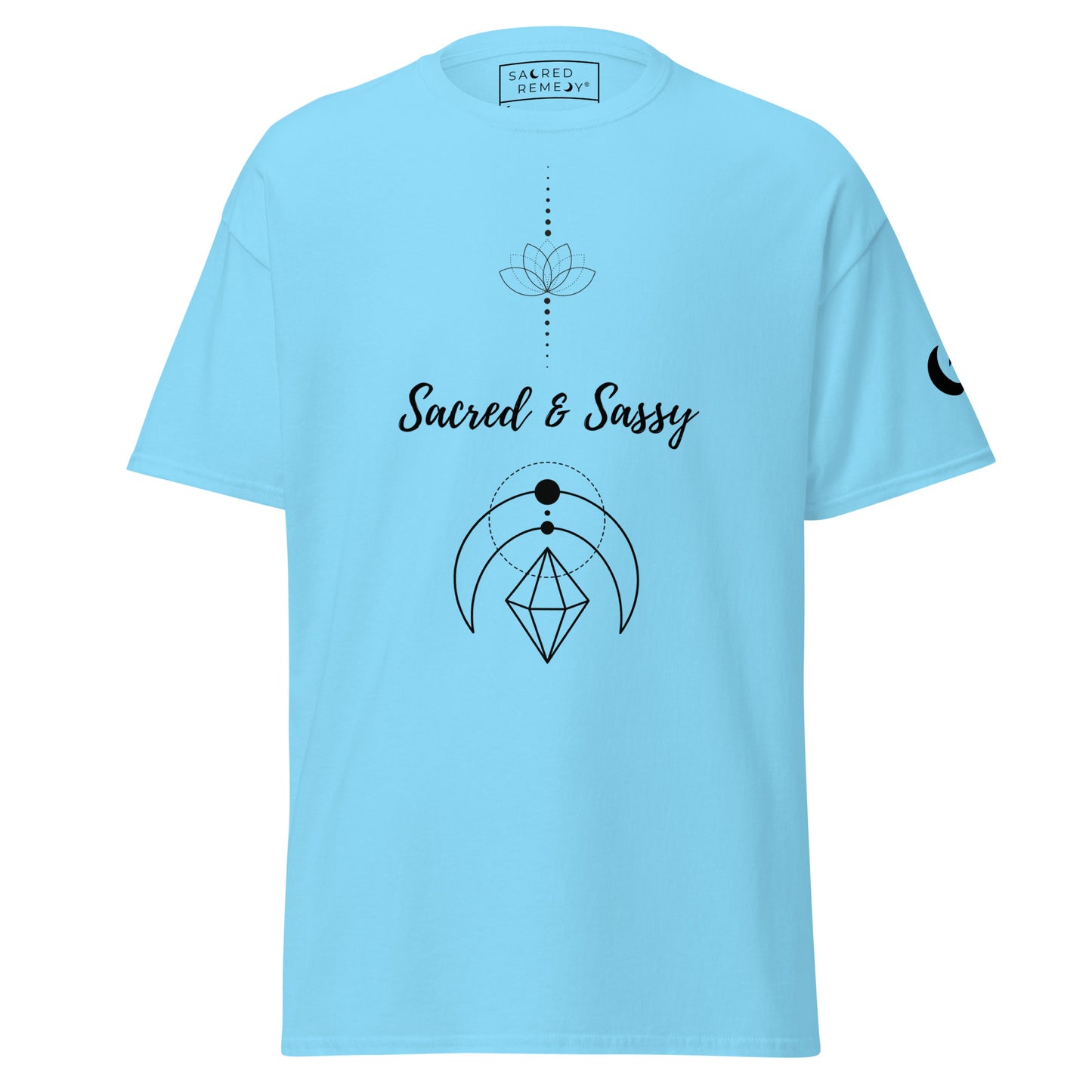 Sacred & Sassy T-Shirt | Unisex Wellness Tee - Sacred Remedy UK - The Sacred & Sassy classic tee: 100% cotton, unisex, 5 vibrant colours. Elevate your look & spirit. Find unique wellness apparel at Sacred Remedy UK today! Buy Now at Sacred Remedy